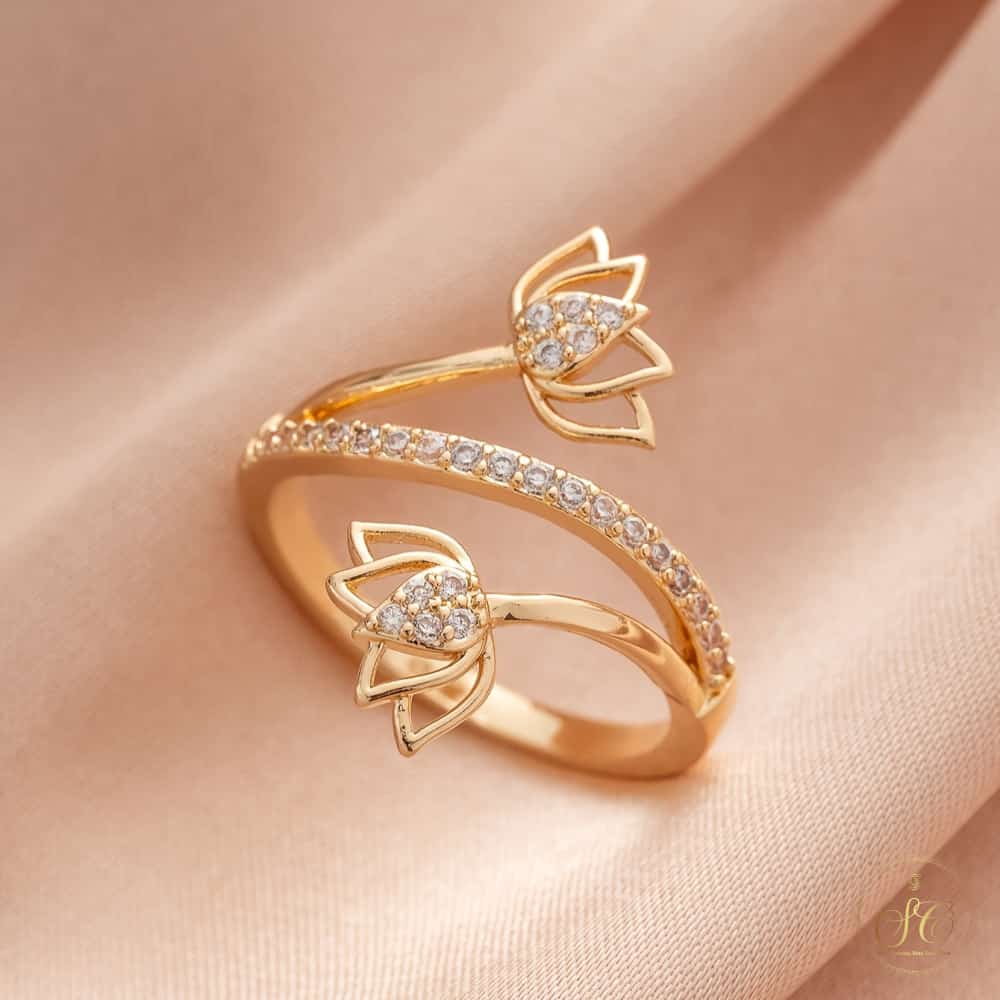 Graceful Elegant Lady Charm Lotus Flower Synthetic Zirconia Ring - SeoulChic.store
