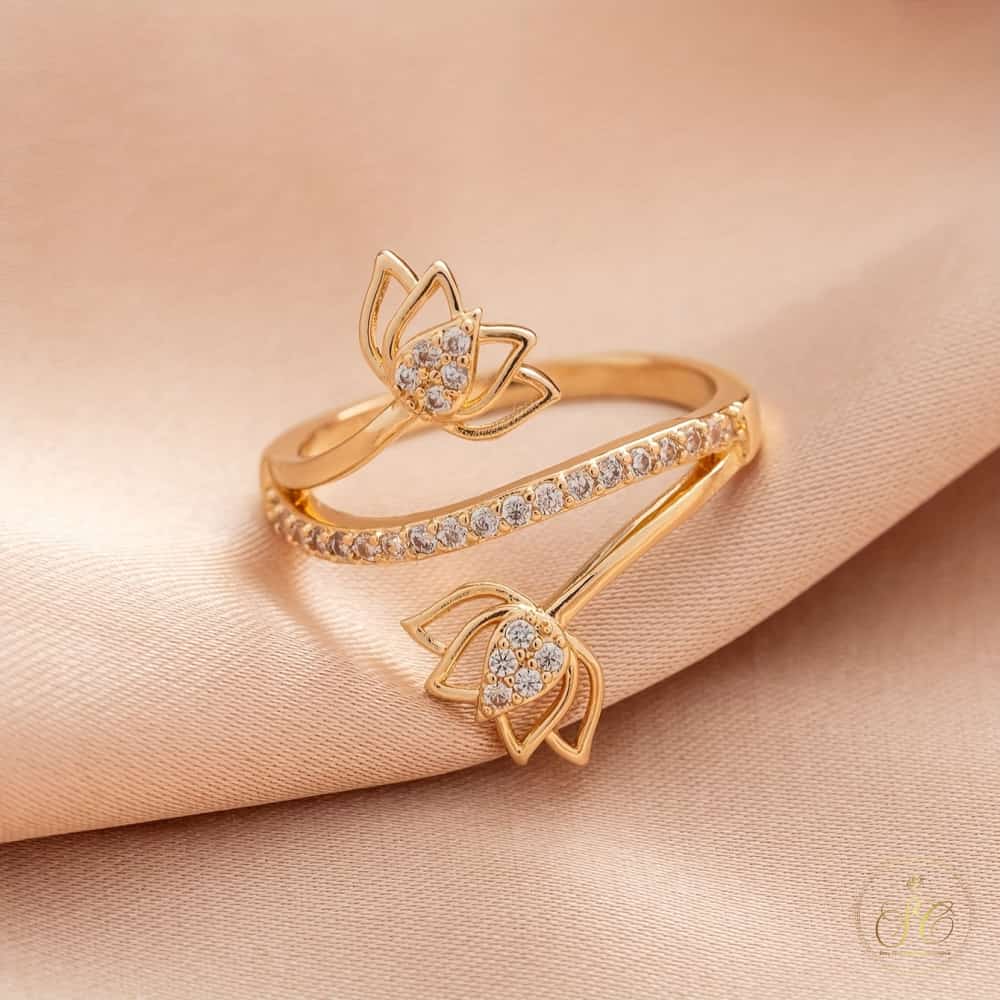 Graceful Elegant Lady Charm Lotus Flower Synthetic Zirconia Ring - SeoulChic.store