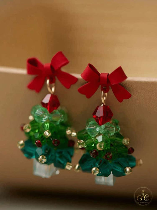 Refined Elegant Red Bow Christmas Tree Earrings - SeoulChic.store