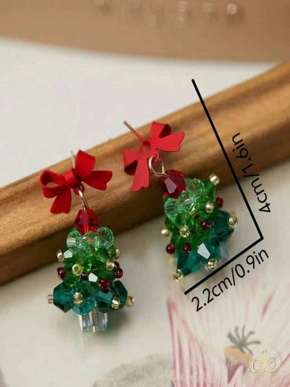 Refined Elegant Red Bow Christmas Tree Earrings - SeoulChic.store