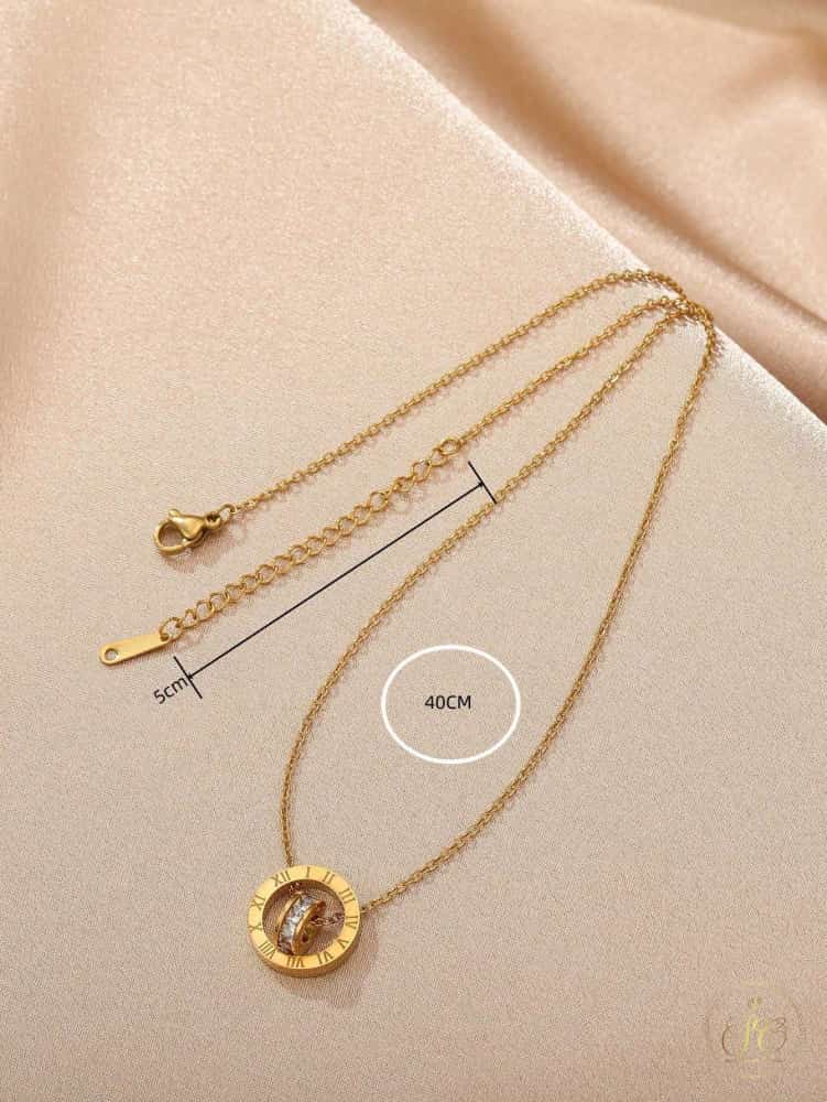 Graceful Elegant Roman Numerals Detail Circle Pendant Necklace - SeoulChic.store