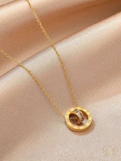 Graceful Elegant Roman Numerals Detail Circle Pendant Necklace - SeoulChic.store