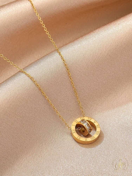 Graceful Elegant Roman Numerals Detail Circle Pendant Necklace - SeoulChic.store