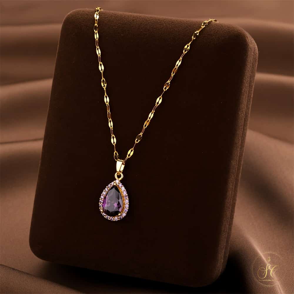 Modern Elegant Teardrop Purple Zirconia Pendant Silver Necklace - SeoulChic.store