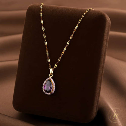 Modern Elegant Teardrop Purple Zirconia Pendant Silver Necklace - SeoulChic.store