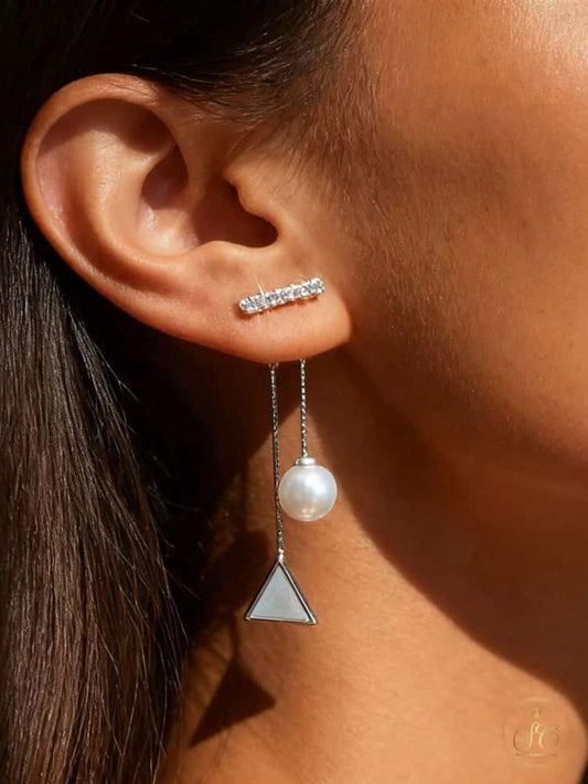 Classic Elegant Triangle Pendant Faux Pearl Earrings - SeoulChic.store