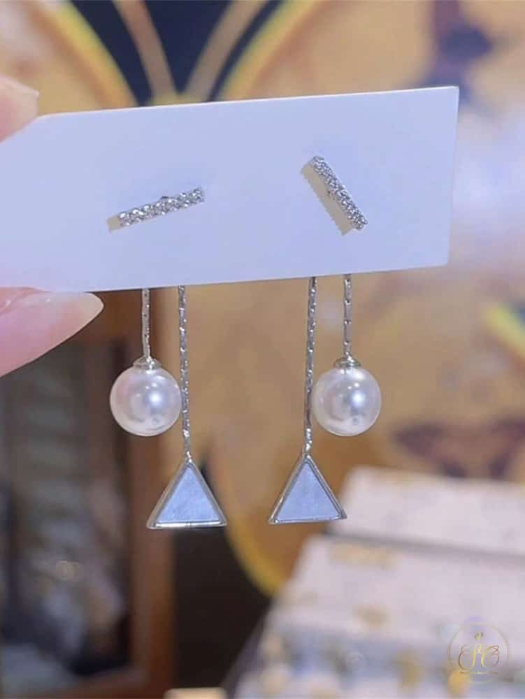 Classic Elegant Triangle Pendant Faux Pearl Earrings - SeoulChic.store