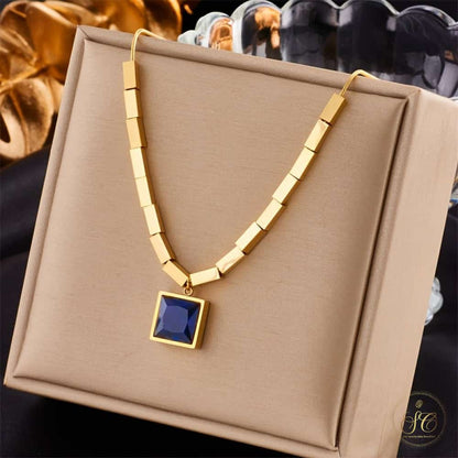 Luxury Elegant Vintage Blue Glass Pendant Necklace - SeoulChic.store