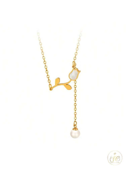 Signature Elegant White Seashell Rose Baroque Faux Pearl And Tassel Necklace - SeoulChic.store