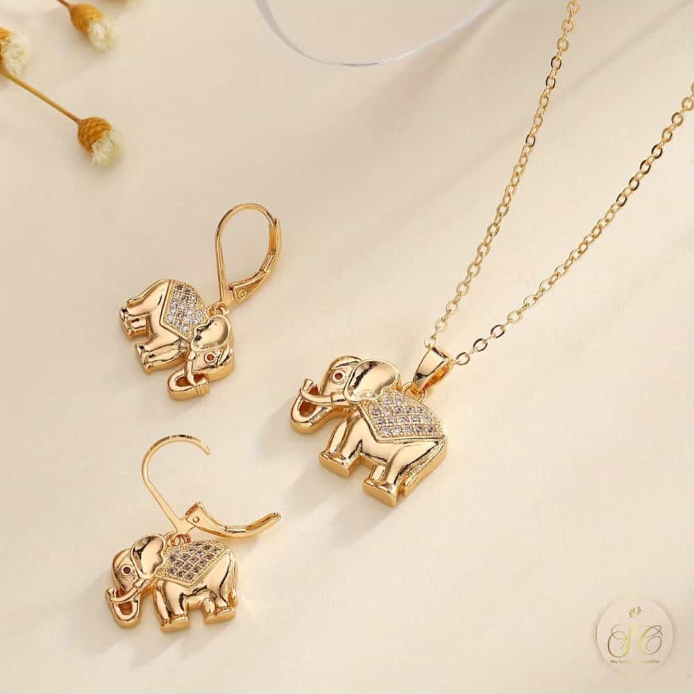 Refined Elephant Copper Micro Inlaid Zirconia Jewelry Set - SeoulChic.store