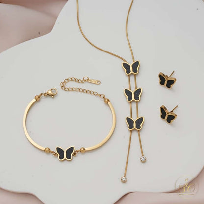 Premium Enchanted Black Butterfly 18K Gold Electroplated Jewelry Set - SeoulChic.store