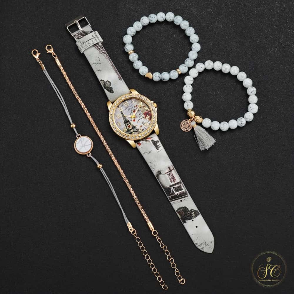 Luxury Fashion Digital Tower Dial Watch And Bracelet Set - SeoulChic.store