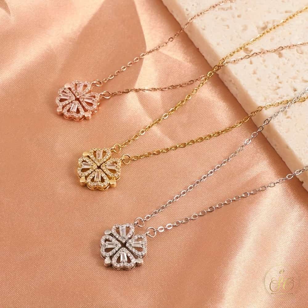 Elegant Fashionable Cubic Zirconia Lucky Grass Pendant Necklace - SeoulChic.store