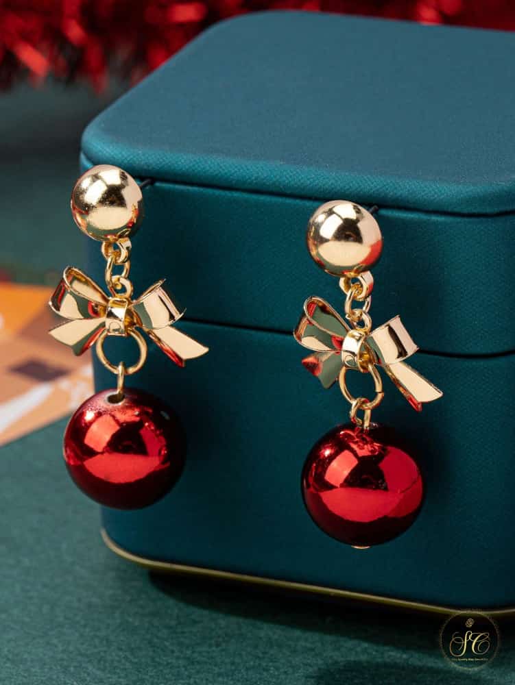 Refined Festive Red Ribbon Bow Earrings - SeoulChic.store