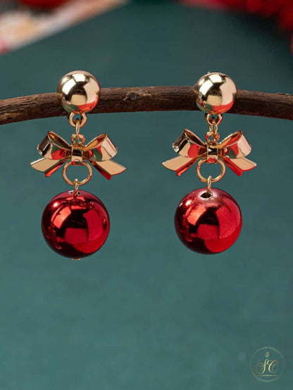 Refined Festive Red Ribbon Bow Earrings - SeoulChic.store