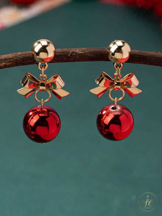 Refined Festive Red Ribbon Bow Earrings - SeoulChic.store