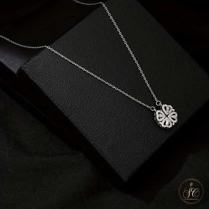 Chic Four Leaf Clover Small Heart Zirconia Pendant Necklace - SeoulChic.store
