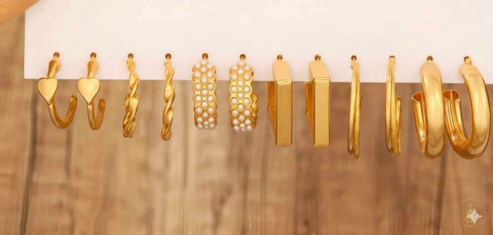 Graceful 6Pairs Of Premium Goldplated Metallic Earring Set - SeoulChic.store