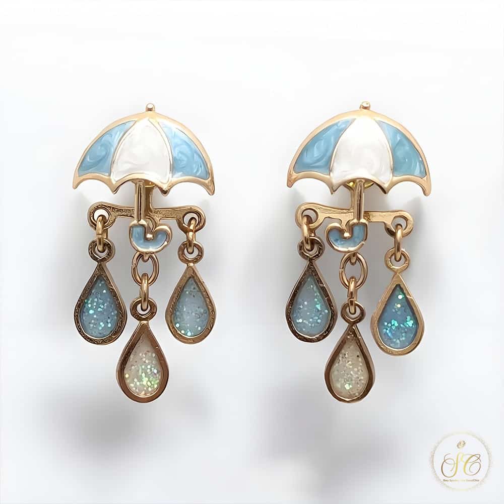 Classic Handmade Alloy Enamel Umbrella Raindrop Earrings - SeoulChic.store