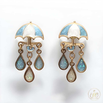 Classic Handmade Alloy Enamel Umbrella Raindrop Earrings - SeoulChic.store