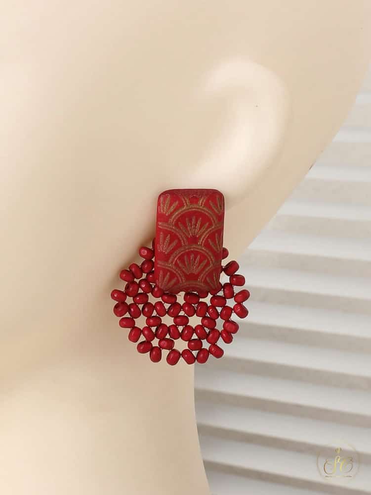 Luxury Handmade Minimalist Burgundy Wooden Beaded Earrings - SeoulChic.store