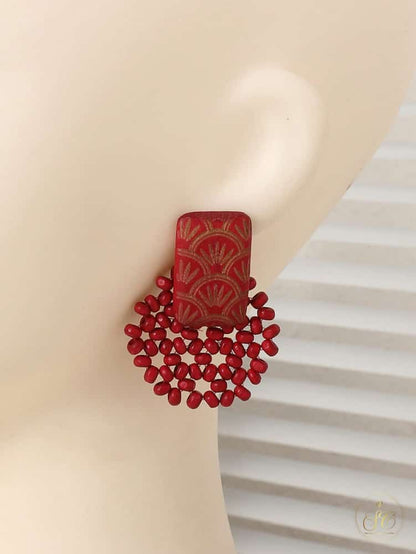 Luxury Handmade Minimalist Burgundy Wooden Beaded Earrings - SeoulChic.store