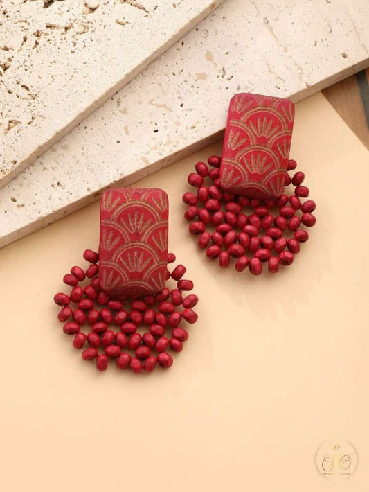 Luxury Handmade Minimalist Burgundy Wooden Beaded Earrings - SeoulChic.store