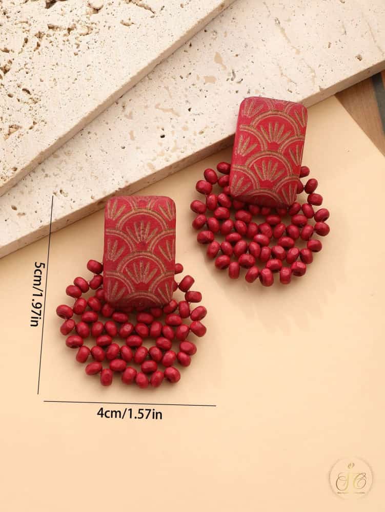 Luxury Handmade Minimalist Burgundy Wooden Beaded Earrings - SeoulChic.store