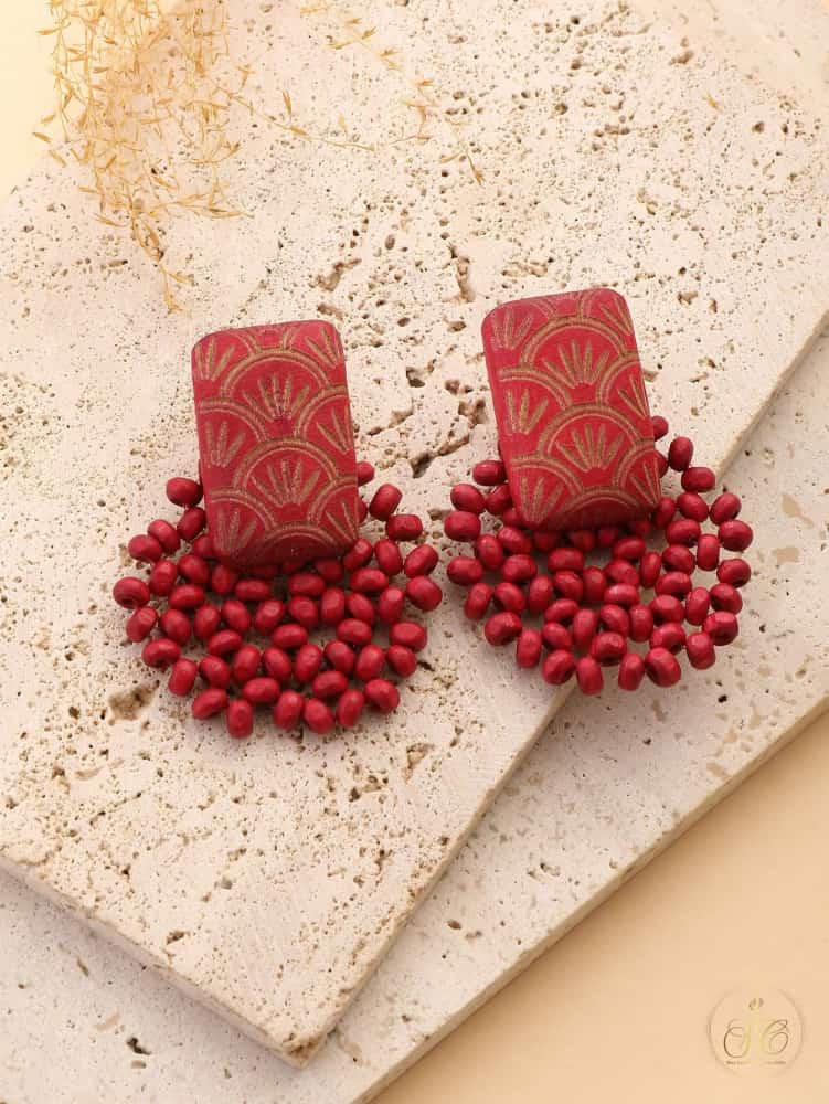 Luxury Handmade Minimalist Burgundy Wooden Beaded Earrings - SeoulChic.store