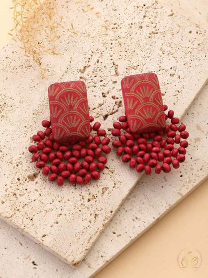 Luxury Handmade Minimalist Burgundy Wooden Beaded Earrings - SeoulChic.store