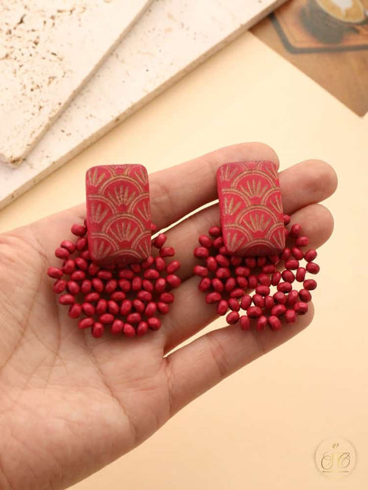 Luxury Handmade Minimalist Burgundy Wooden Beaded Earrings - SeoulChic.store