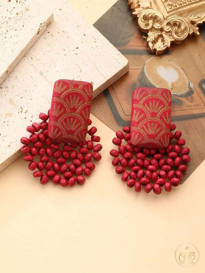 Luxury Handmade Minimalist Burgundy Wooden Beaded Earrings - SeoulChic.store
