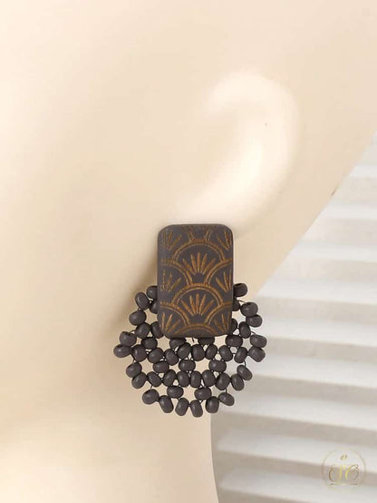 Elegant Handmade Minimalist Dark Grey Wooden Beaded Earrings - SeoulChic.store