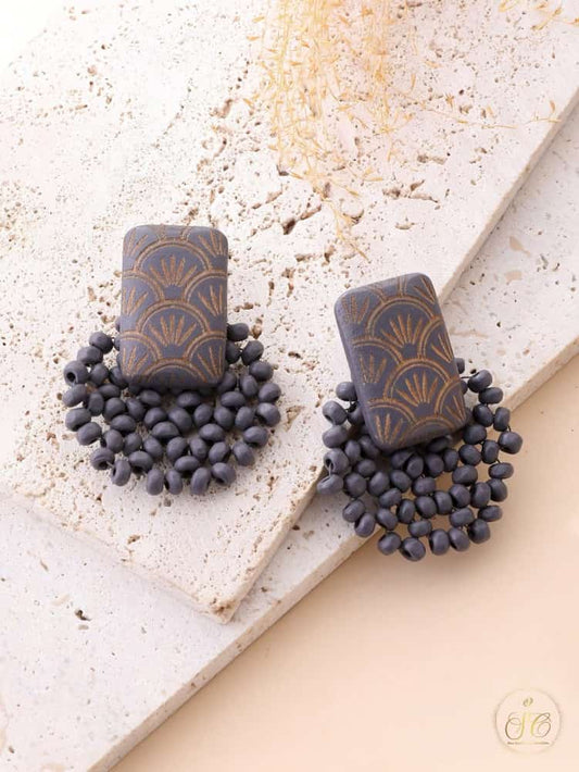 Elegant Handmade Minimalist Dark Grey Wooden Beaded Earrings - SeoulChic.store