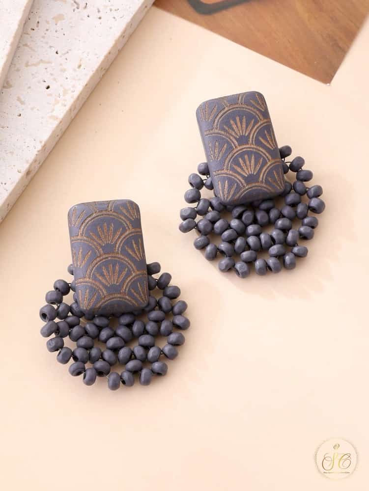 Elegant Handmade Minimalist Dark Grey Wooden Beaded Earrings - SeoulChic.store