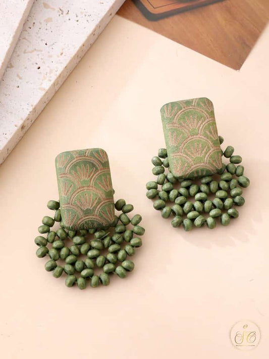 Timeless Handmade Moss Green Minimalist Wooden Beaded Earrings - SeoulChic.store