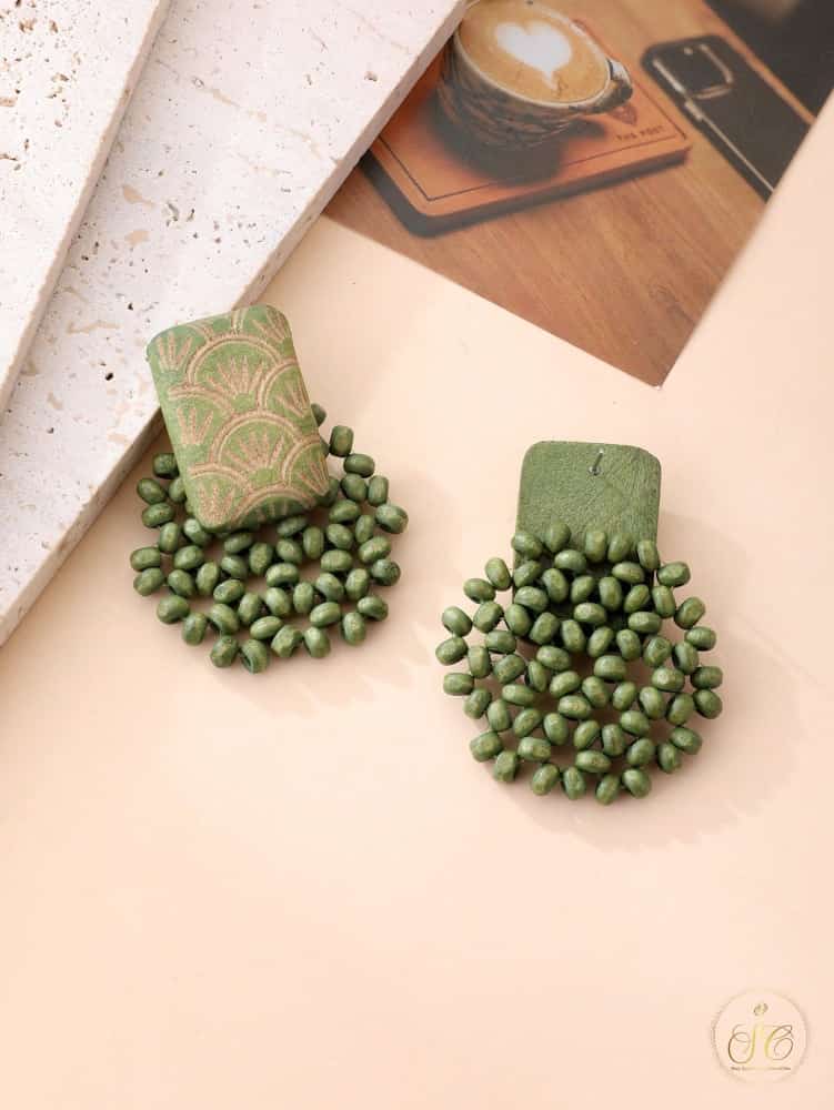 Timeless Handmade Moss Green Minimalist Wooden Beaded Earrings - SeoulChic.store