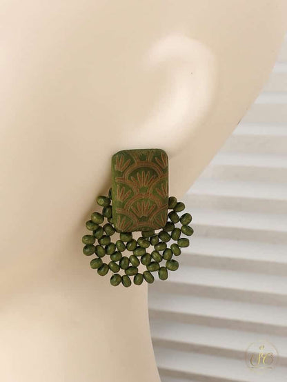Timeless Handmade Moss Green Minimalist Wooden Beaded Earrings - SeoulChic.store