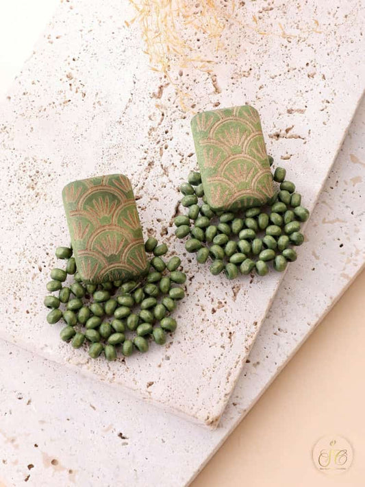 Timeless Handmade Moss Green Minimalist Wooden Beaded Earrings - SeoulChic.store