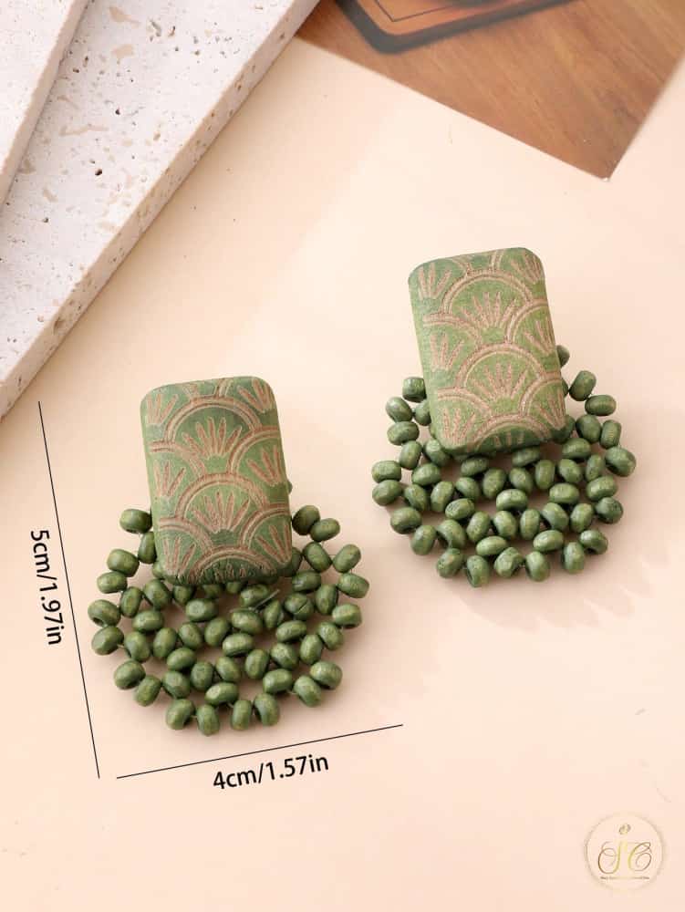 Timeless Handmade Moss Green Minimalist Wooden Beaded Earrings - SeoulChic.store
