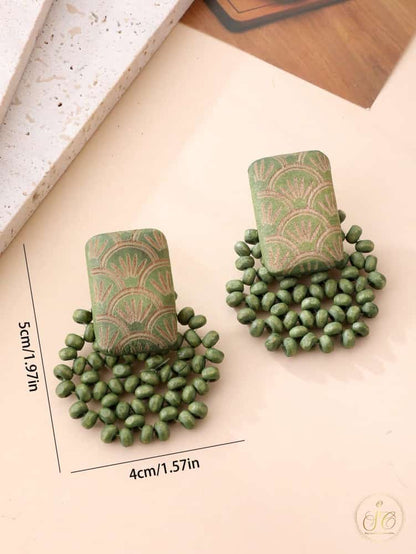 Timeless Handmade Moss Green Minimalist Wooden Beaded Earrings - SeoulChic.store