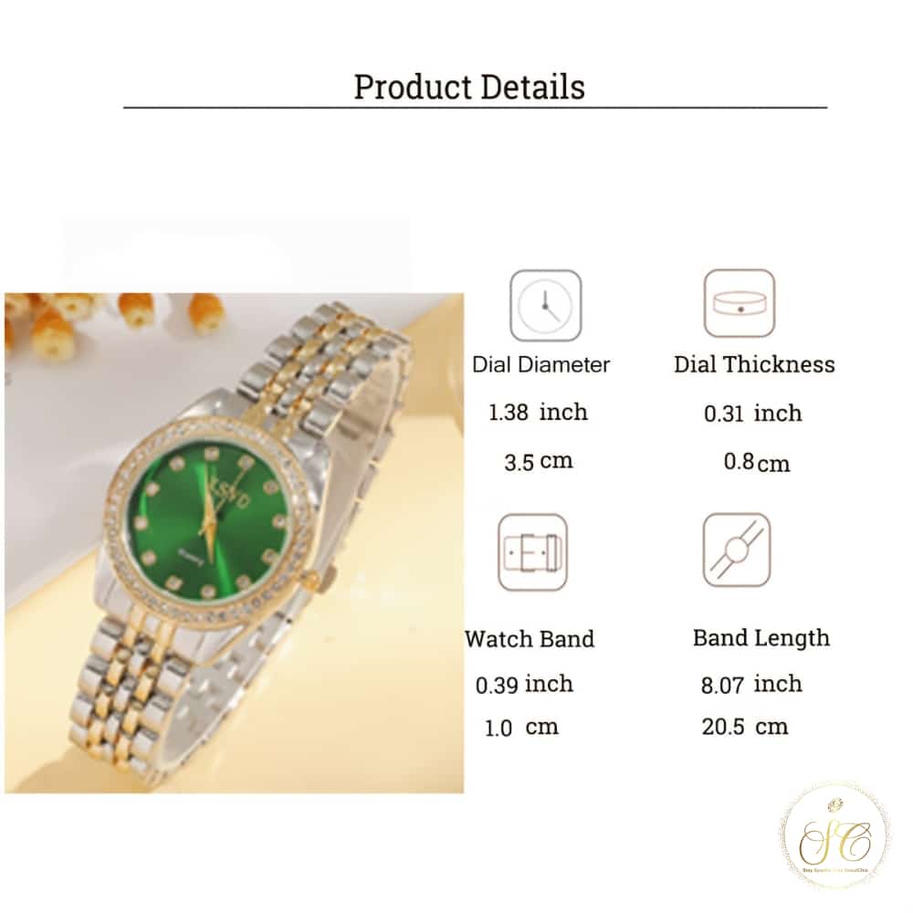 Refined High Aesthetic Minimalist Rhinestone Embellished Round Steel Watch And Jewelry Set - SeoulChic.store