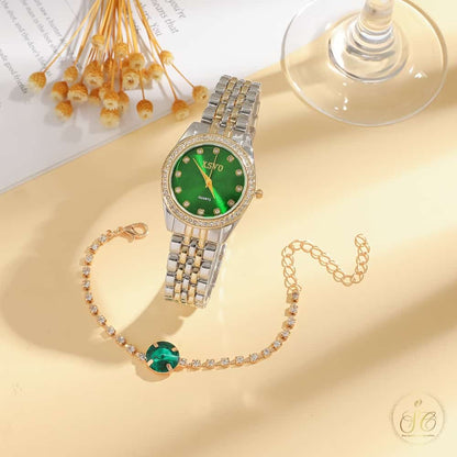 Refined High Aesthetic Minimalist Rhinestone Embellished Round Steel Watch And Jewelry Set - SeoulChic.store