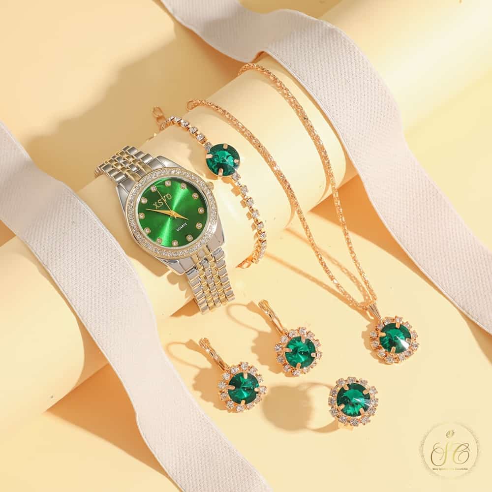 Refined High Aesthetic Minimalist Rhinestone Embellished Round Steel Watch And Jewelry Set - SeoulChic.store
