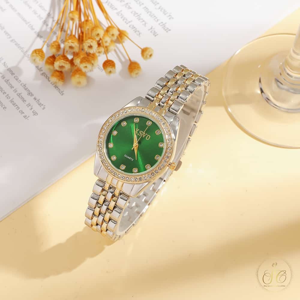 Refined High Aesthetic Minimalist Rhinestone Embellished Round Steel Watch And Jewelry Set - SeoulChic.store