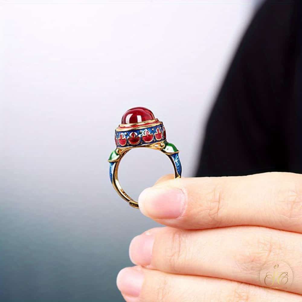 Chic Inlaid Vintage Red Faux Jade Band Ring - SeoulChic.store