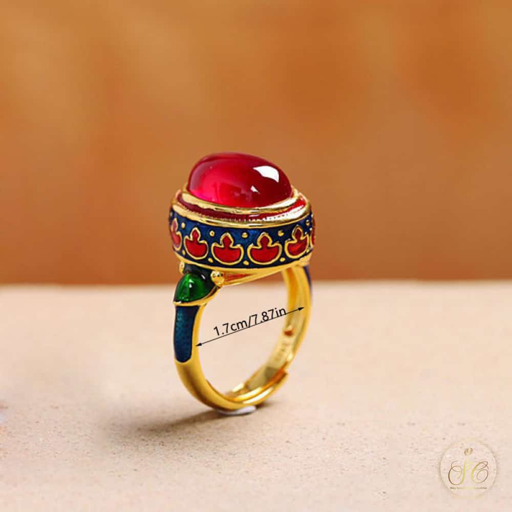 Chic Inlaid Vintage Red Faux Jade Band Ring - SeoulChic.store