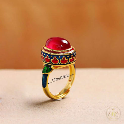 Chic Inlaid Vintage Red Faux Jade Band Ring - SeoulChic.store