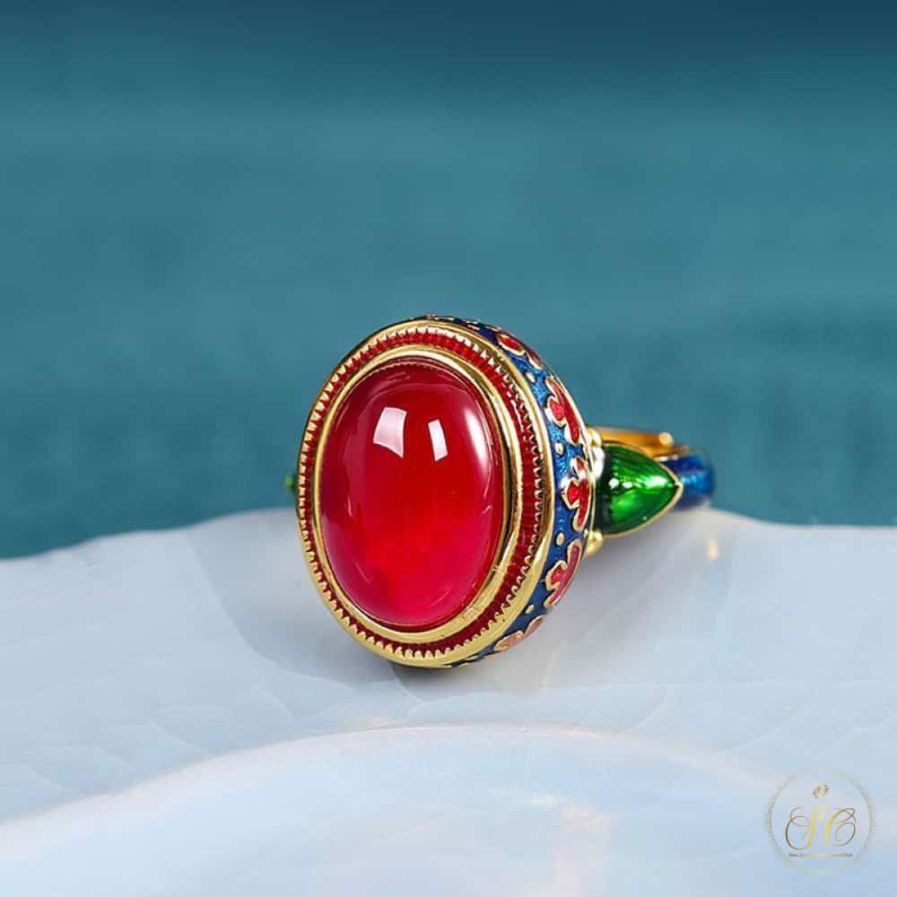 Chic Inlaid Vintage Red Faux Jade Band Ring - SeoulChic.store