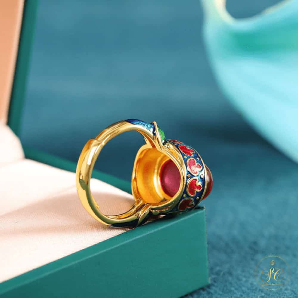 Chic Inlaid Vintage Red Faux Jade Band Ring - SeoulChic.store